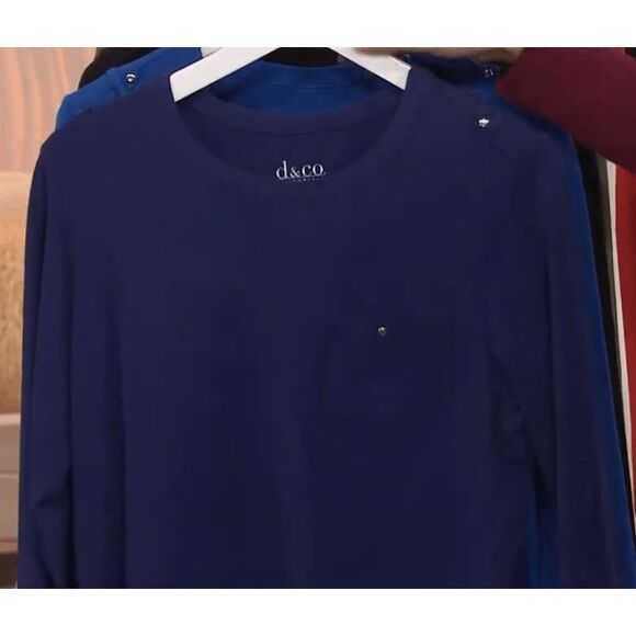 Denim & Co Womens 3X Essentials Round Neck Tee Navy Blue Shoulder Epaulets NWT - Picture 1 of 7